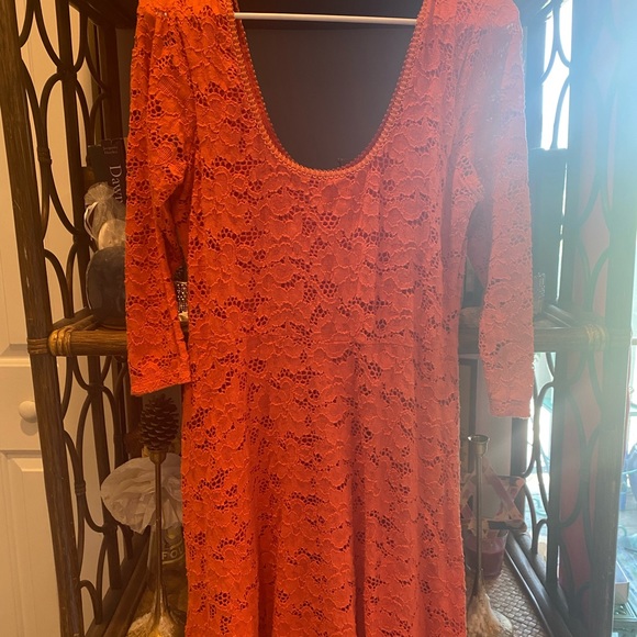 Free People Crochet 3/4 Sleeve Coral Dress - Picture 3 of 6